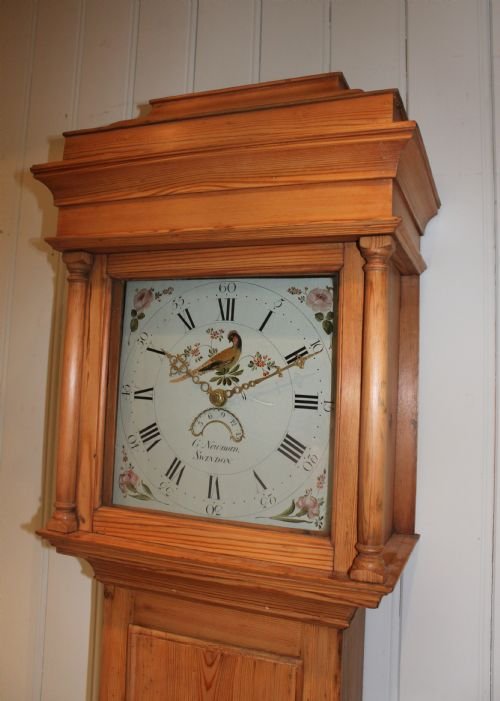 fig 1. Small Well Proportioned 30 Hour Pine Longcase Clock With Caddy Top