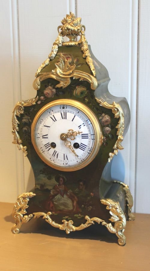 French Painted and Ormolu Mounted Mantel Clock