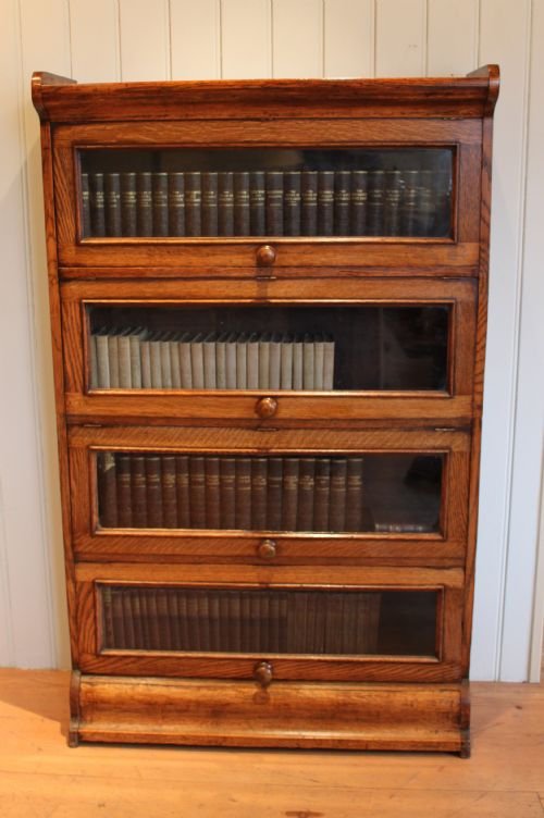 Good Substantial Edwardian Solid Oak Glazed Sectional Bookcase 
