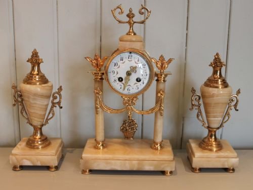 Siena Marble Clock Garniture