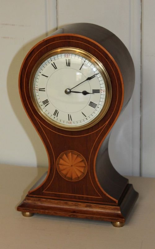 Edwardian Mahogany and Inlay Balloon Clock
