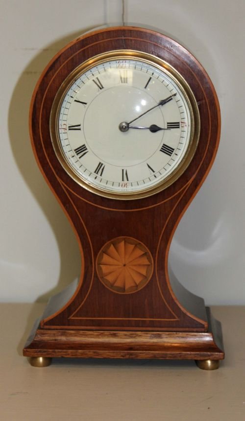 fig 1. Edwardian Mahogany and Inlay Balloon Clock