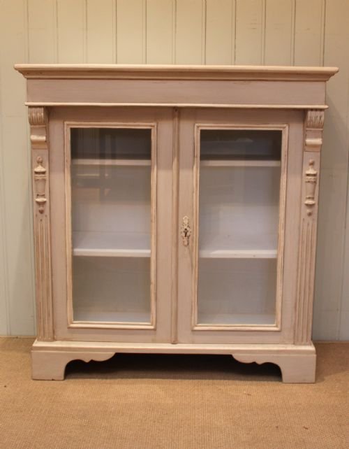 Late 19th Century Continental Painted Glazed Two Door Bookcase/cabinet