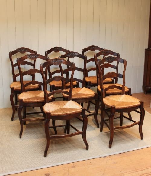 Set of Eight French Fruitwood Dining Chairs