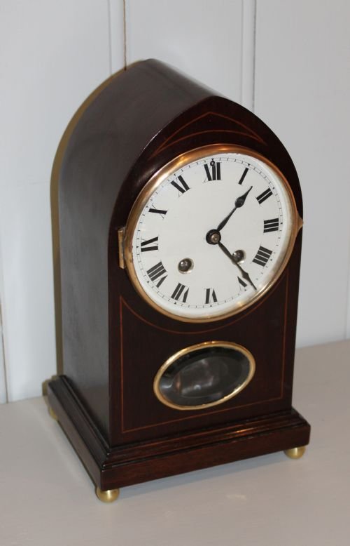 fig 1. Edwardian Mahogany Lancet top Mantel Clock