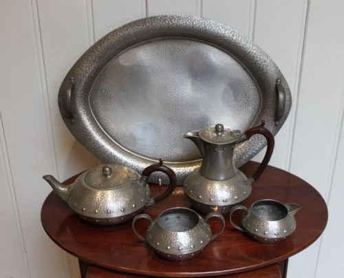 Arts and Crafts Pewter Tea and Coffee Set