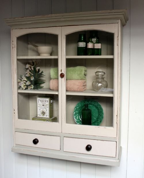 Painted Pine Two Door Wall Cabinet with Base Drawers