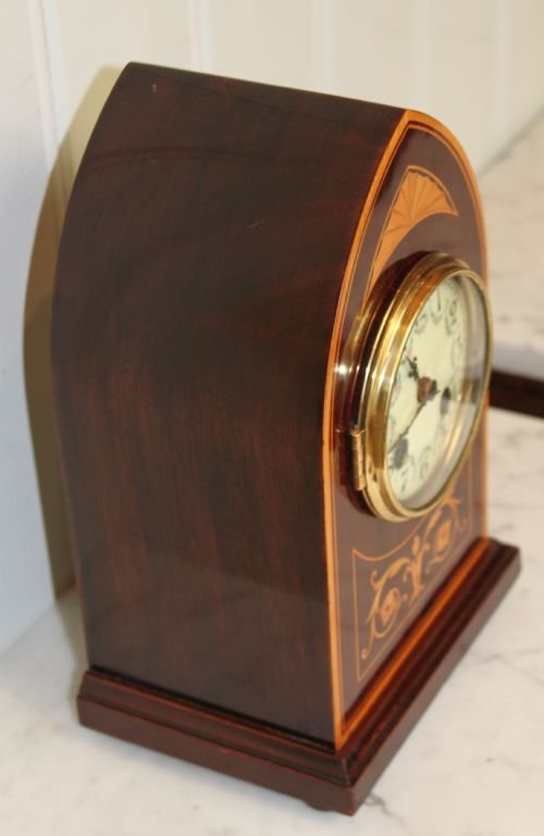 fig 1. Mahogany and Inlay Lancet Top Mantel Clock