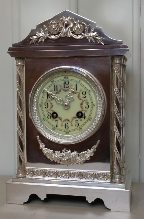 Edwardian Silver Plated Architectural Mantel Clock