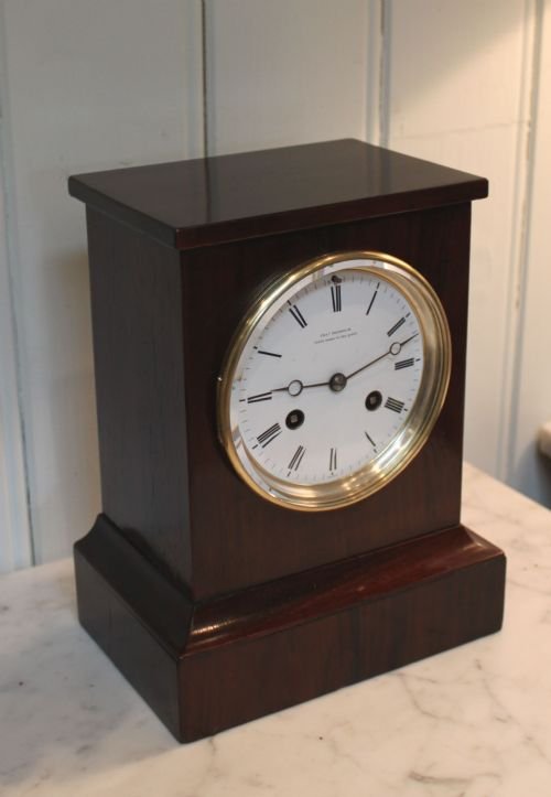 fig 1. Superb Rosewood Mantel Clock Retailed by Clockmaker to HM Queen Victoria