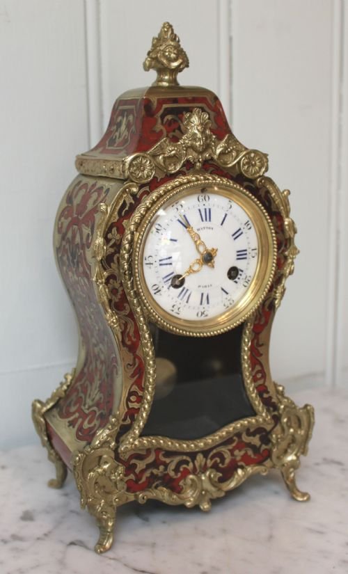 Red Tortoiseshell Boulle Work Mantel Clock