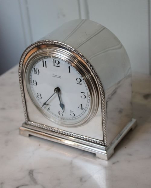 Silver Plated Arch Top Mantel Clock