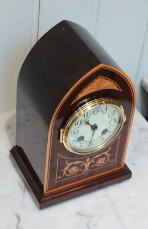 fig 1. Mahogany and Inlay Lancet Top Mantel Clock