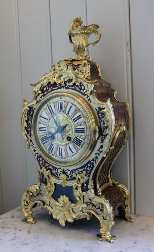 fig 1. Stunning Red Tortoiseshell and brass inlaid Boulle Work Mantel Clock 