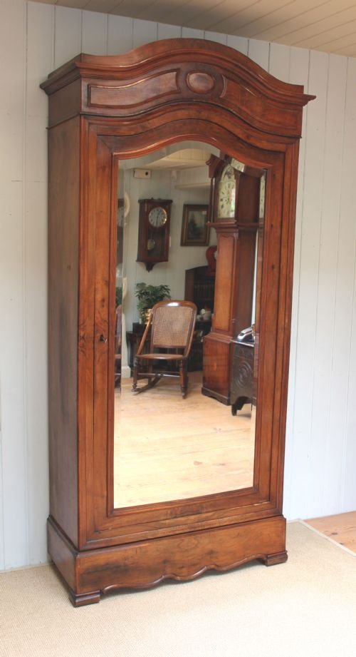 French Figure Walnut Single Mirrored Door Armoire