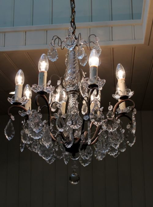 French Brass and Cut Glass Chandelier