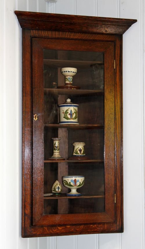 Small Solid Oak Corner Wall Cabinet