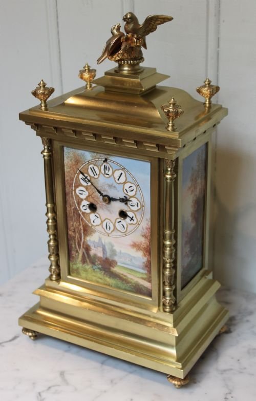 fig 1. Brass and Porcelain Panel Mantel Clock (France, c. 1880)