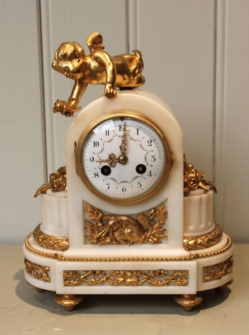 fig 1. Small Alabaster and Ormolu Clock Garniture
