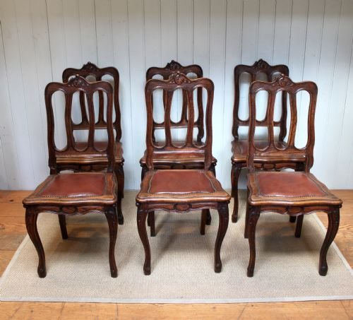 Set of Six French Oak Dining Chairs