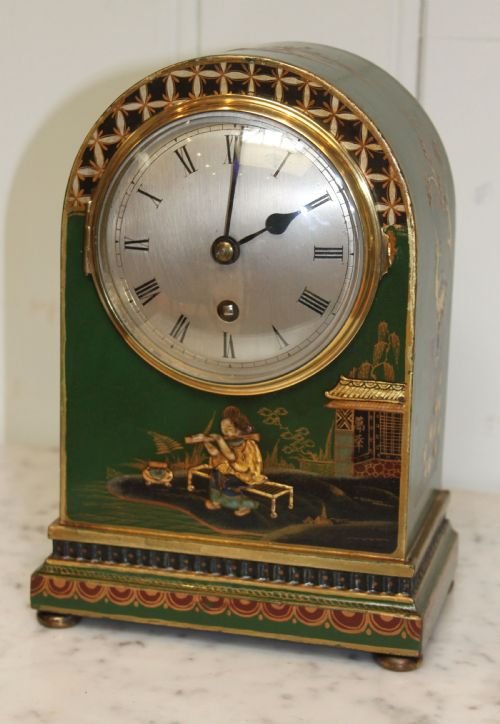 Arch Top Chinoiserie Lacquered Mantel Clock