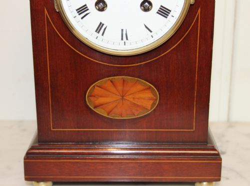 fig 1. Ewardian Mahogany and Inlay Lancet Top mantel Clock 