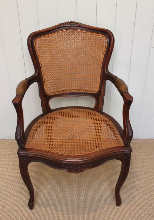 French Walnut Cane Seated Fauteuil