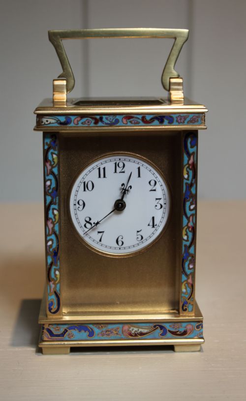 Brass and Champleve Enamel Carriage Clock