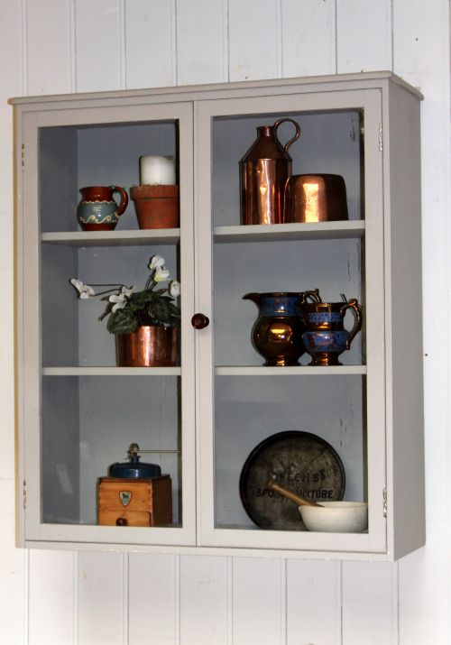 Painted Pine Glazed Two Door Wall Cabinet