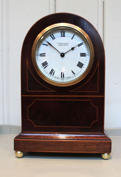 Edwardian Mahogany and Inlay Arch Top Mantel Clock