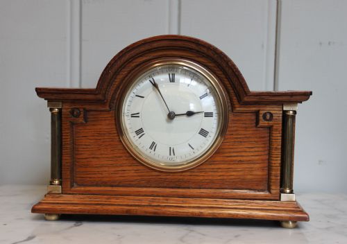 Edwardian Solid Golden Oak Mantel Clock
