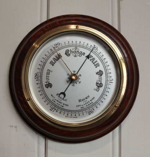 Circular Oak Aneroid Barometer