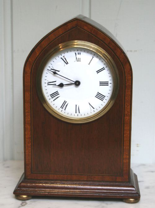 Edwardian Lancet Mahogany and Inlay Mantel Clock