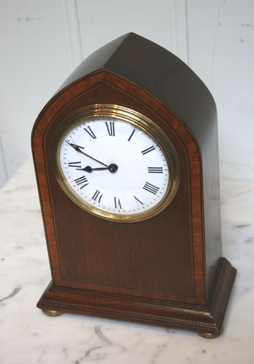 fig 1. Edwardian Lancet Mahogany and Inlay Mantel Clock