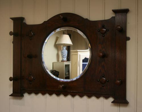 Edwardian Solid Oak Coat Rack with a Central Mirror