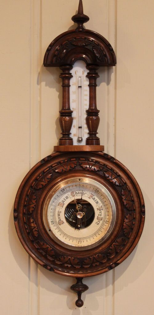 Carved Beechwood Aneroid Banjo Barometer