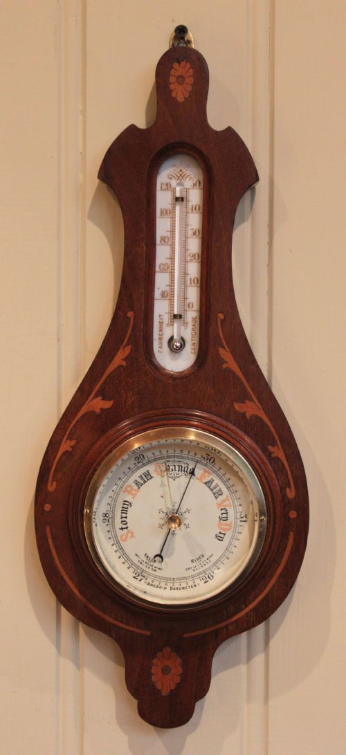 Edwardian Mahogany and Inlay Banjo Barometer
