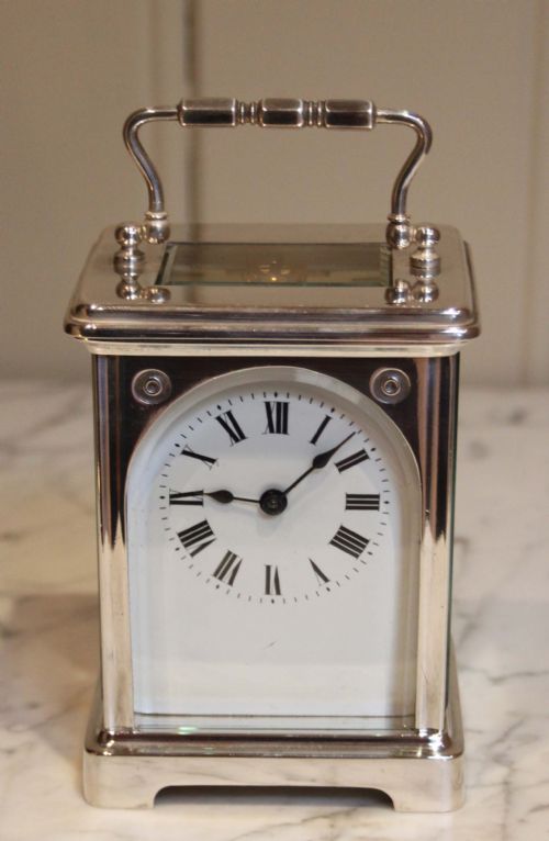 Unusual Silver Plated Timepiece Carriage Clock