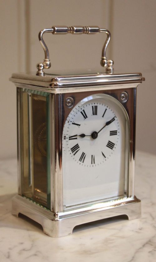 fig 1. Unusual Silver Plated Timepiece Carriage Clock