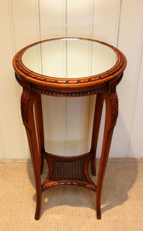 French Cherrywood Circular Mirrored Top Table