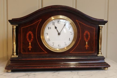 Edwardian Mahogany and Inlay Timepiece Mantel Clock