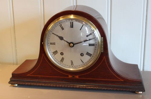 Mahogany and Inlay "Napoleon Hat" Mantel Clock