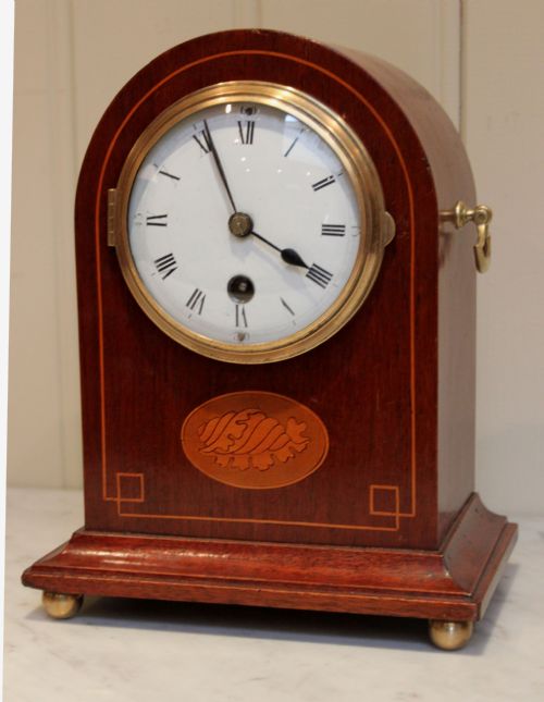 Edwardian Mahogany and Inlay Timepiece Mantel Clock