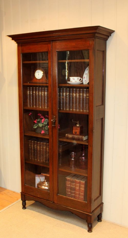 Edwardian Solid Oak Tall Glazed Cupboard