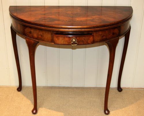 Figure Walnut Demi-lune Card Table