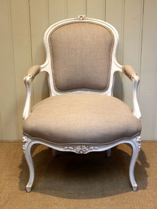 Painted French Upholstered Open Armchair