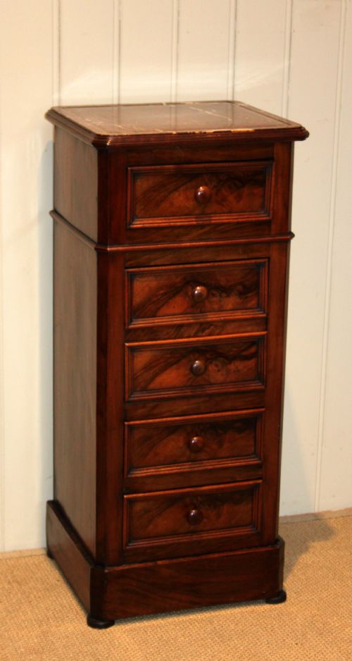 French Walnut Tall Bedside Cabinet