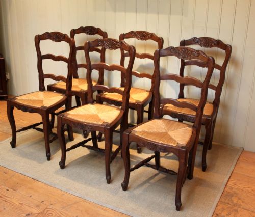 Set of Six French Oak Dining Chairs