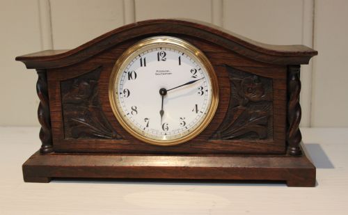 Carved Oak Timepiece Mantel Clock