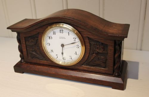 fig 1. Carved Oak Timepiece Mantel Clock